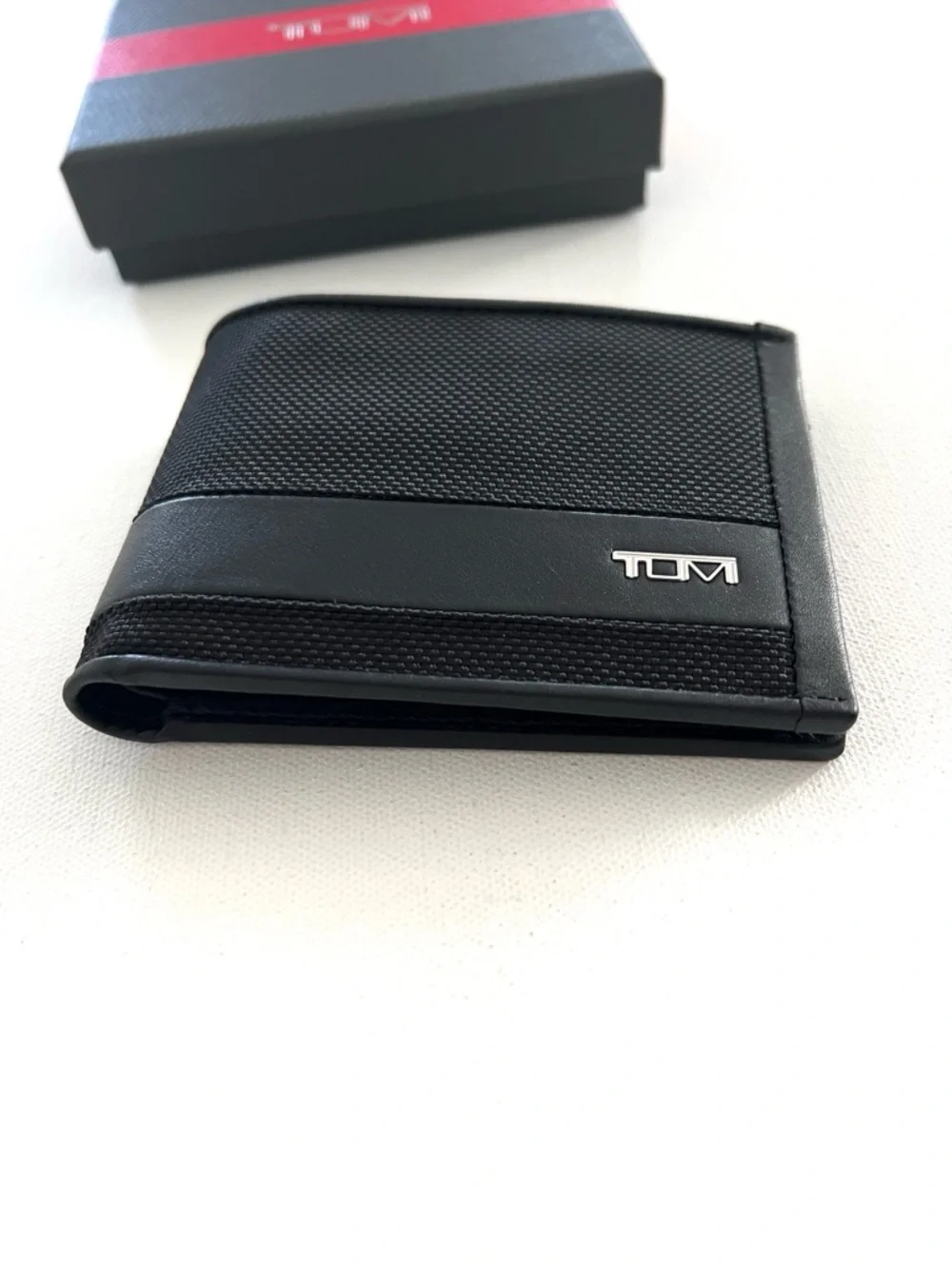 TUMI Alpha SLG Double Billfold Wallet in Black Embossed Monogram LRM New